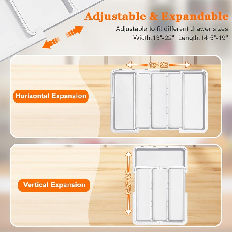 Spaclear Large Utensil Drawer Organizer Expandable Silverware Organizer for Kitchen Drawer Adjustable Cooking Utensil Holder Cutlery Flatware Tray Spatula Tools Gadgets Storage Dividers Plastic White - Image 5